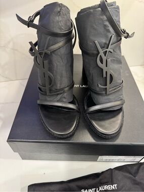 Yves Saint Laurent Black Logo Espadrille Sandals